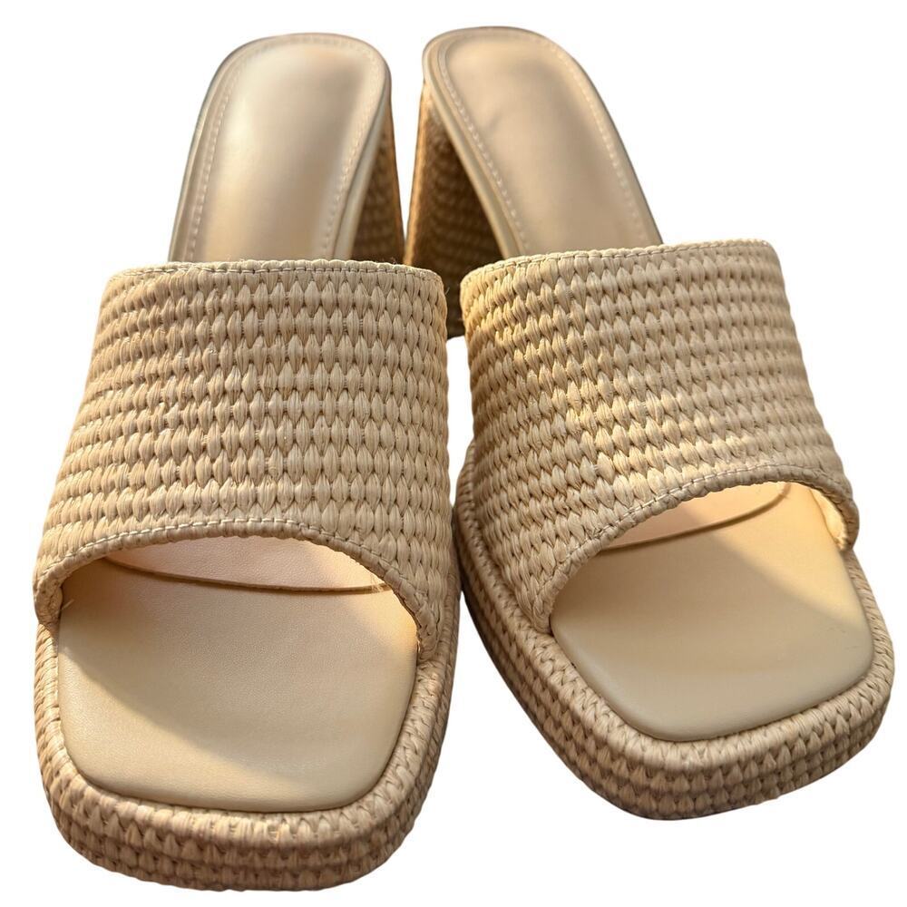 NEW Women's Chunky Raffia Block Heeled Platform Sandals Tan Size 8.5
